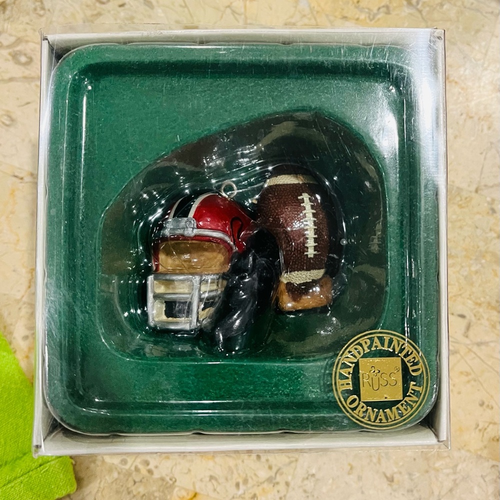RUSS Vintage Football Helmet Sports Ornament Hand Painted New In Box
